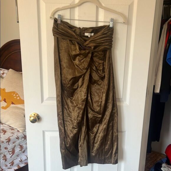 Vince Cottonwood Metallic Gold Front Twist Skirt Womens 2 - Picture 2 of 6
